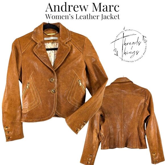 Andrew Marc New York Leather Jacket Womens Luxury Blazer Riding Classy Classic - Picture 1 of 14